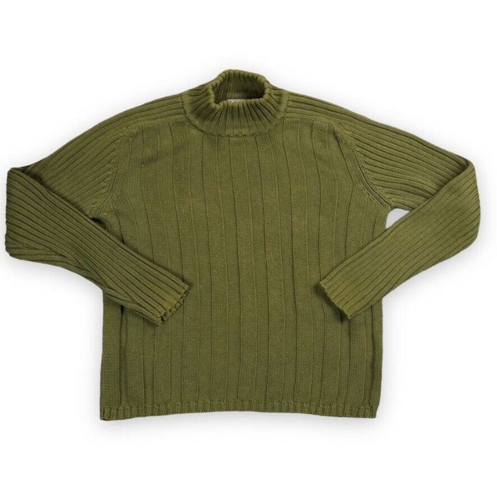 Vintage Illig Sweater Womens Large Green Turtle Neck‎ Wide Cable Knit Jumper
